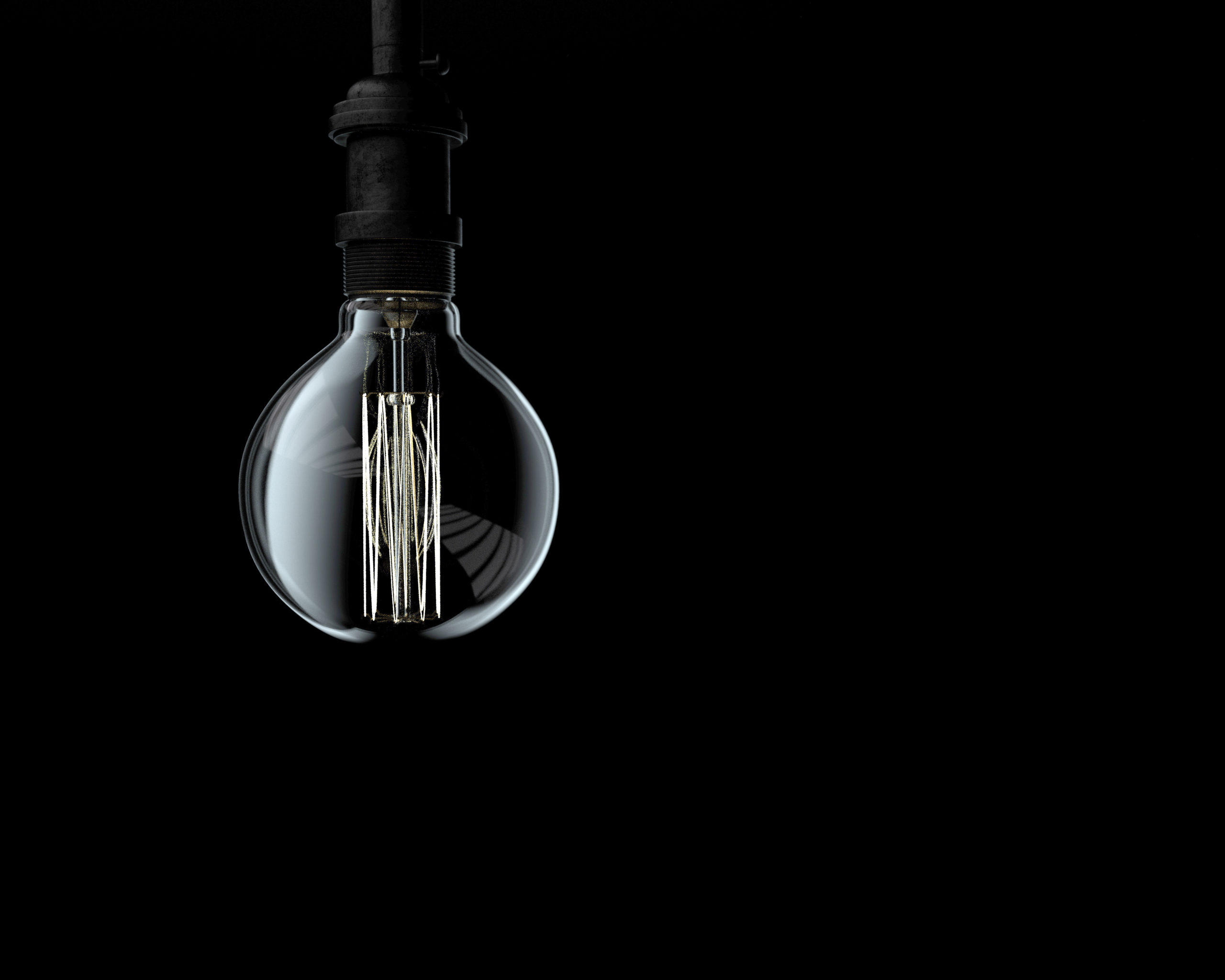 Edison lamp isolated on black background, Idea concept, 3d rendering